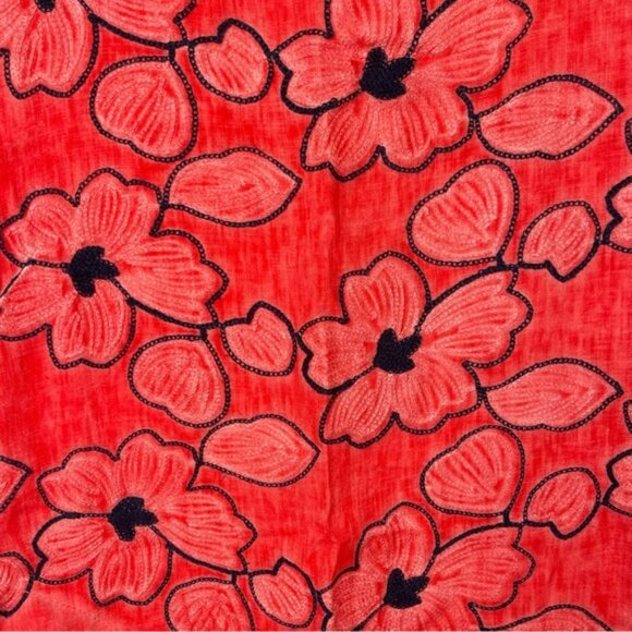 Lungo L’Arno Women’s Red Floral Linen MIDI Dress Bloomchic Cap Sleeve Size Large - Picture 4 of 11